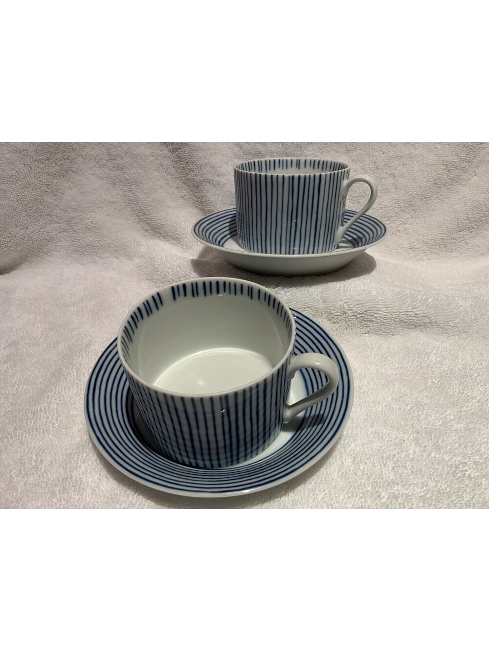 Vintage Fitz & Floyd “Les Bands” in Glaze Blue Set of Two 6 oz. Cups and Saucers